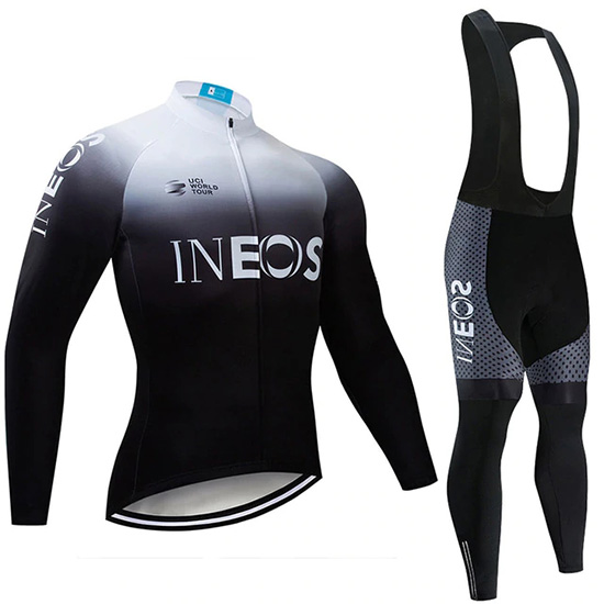 2019 Maillot Castelli Ineos Tirantes Mangas Largas Blanco Negro